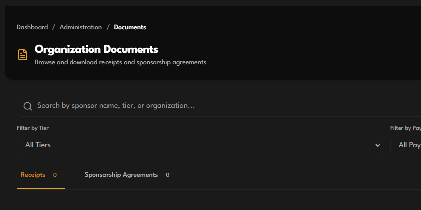 Manage sponsorship receipts and contracts